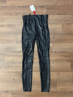 Spanx Anthropologie faux leather leggings NEW BLACK SMALL casual zipper detail